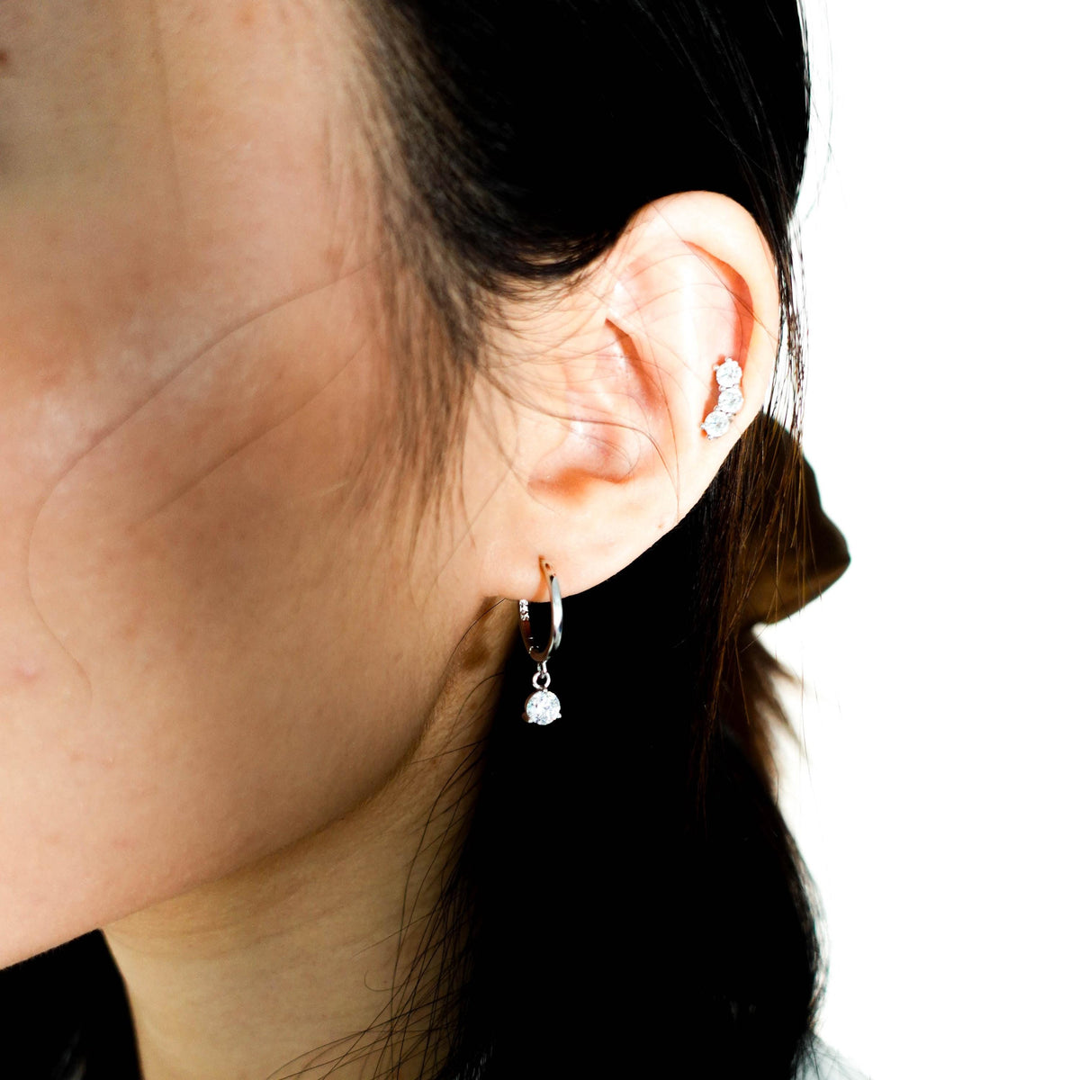 Sterling Silver Dangle Huggie Hoop Earrings: Minimalist Jewelry Gift for Her Sis Mom