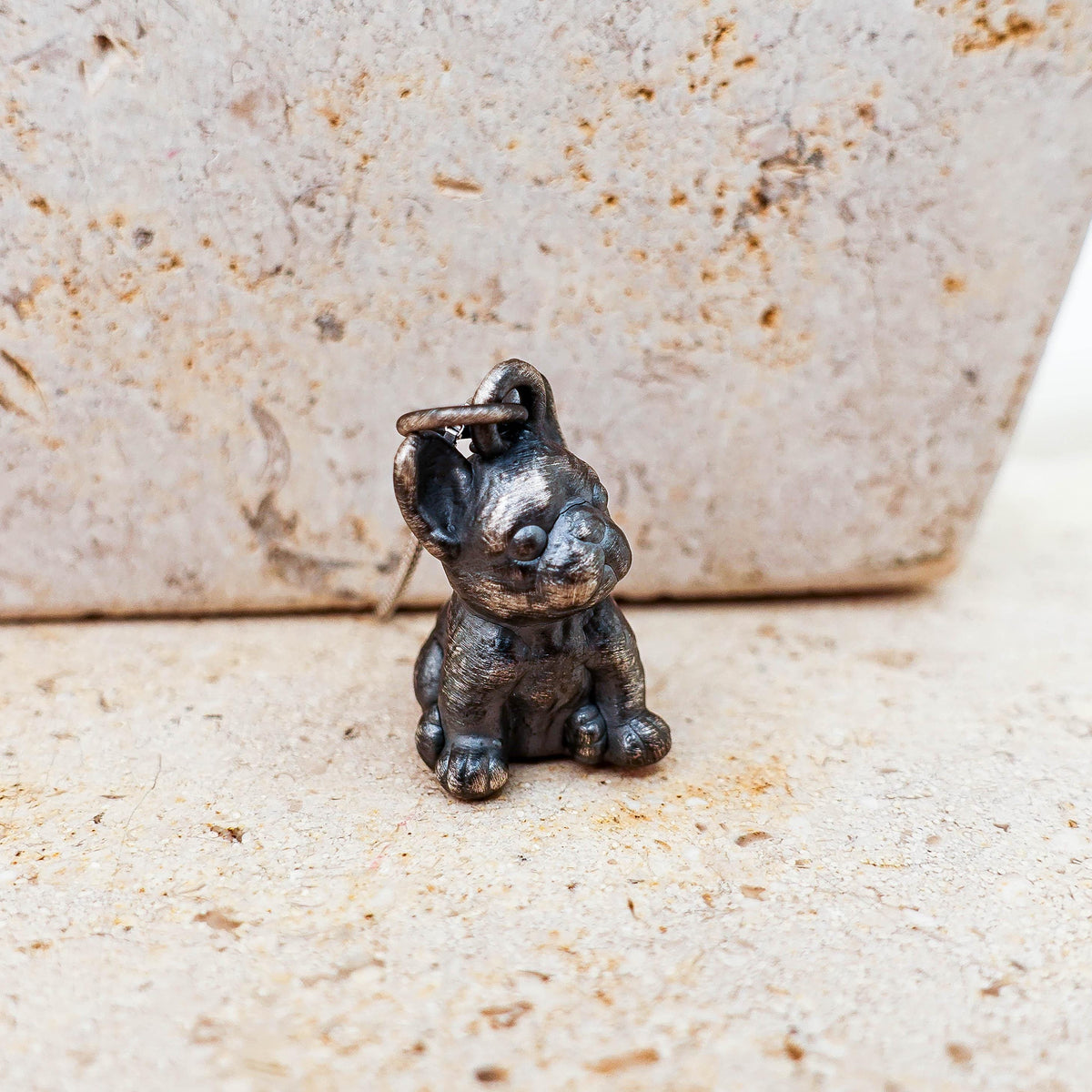Oxidized Sterling Silver French Bulldog Pendant Necklace: Artisan Crafted