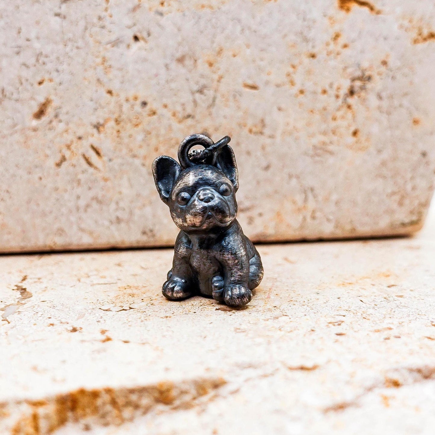 Oxidized Sterling Silver French Bulldog Pendant Necklace: Artisan Crafted