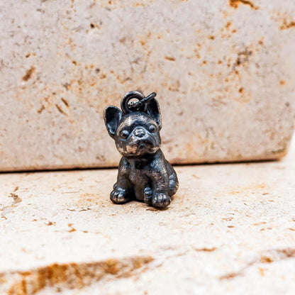 Oxidized Sterling Silver French Bulldog Pendant Necklace: Artisan Crafted