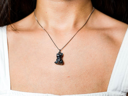 Oxidized Sterling Silver French Bulldog Pendant Necklace: Artisan Crafted
