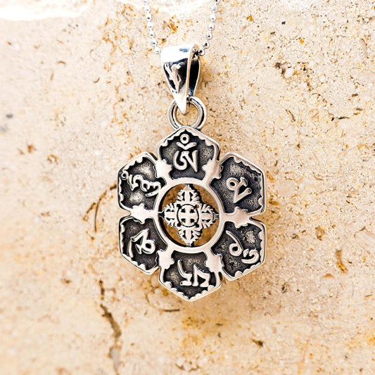 Sterling Silver Om Pendant Necklace for Women Men, Unisex Buddha Protection Necklace Gift