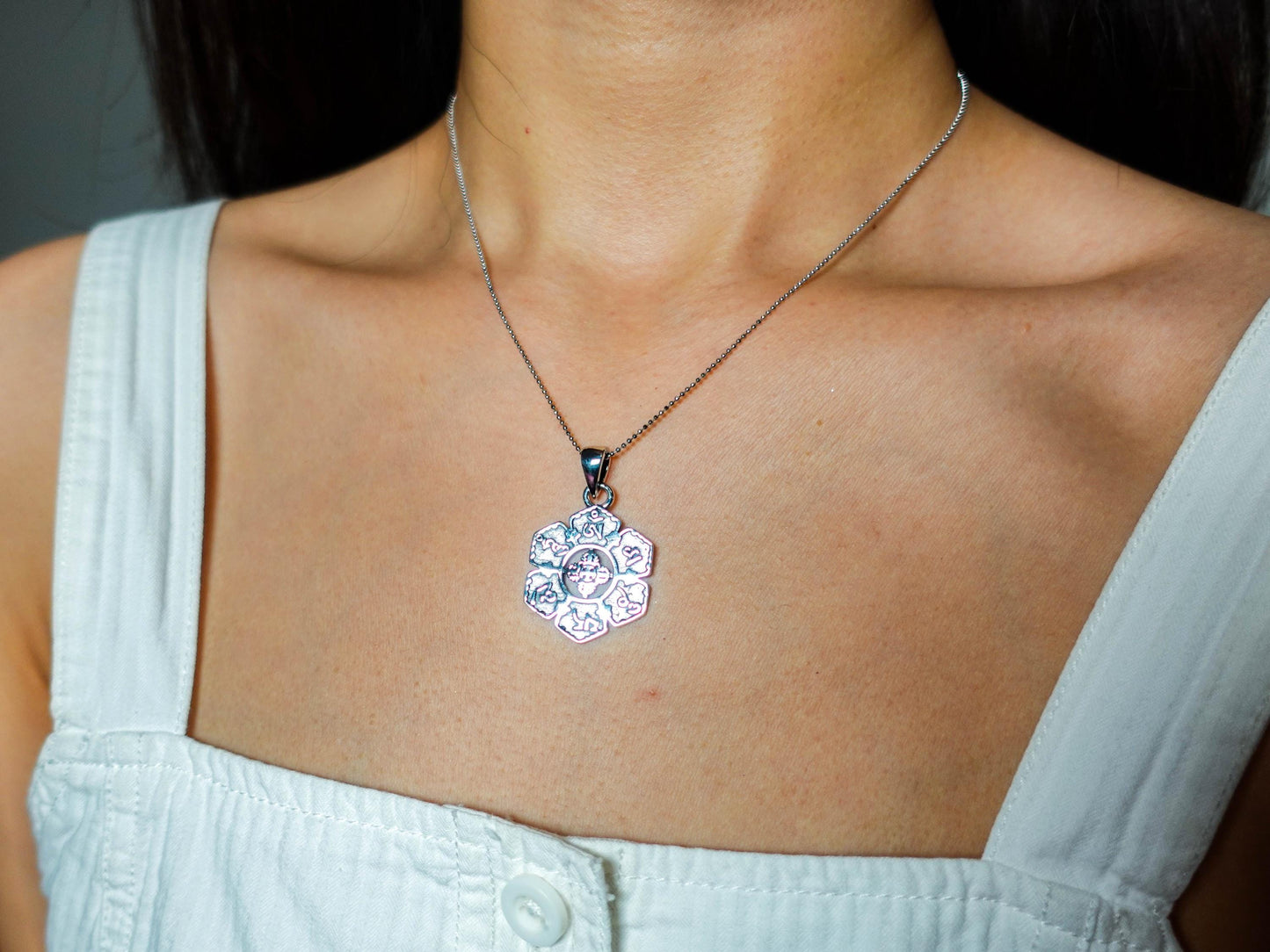 Sterling Silver Om Pendant Necklace for Women Men, Unisex Buddha Protection Necklace Gift