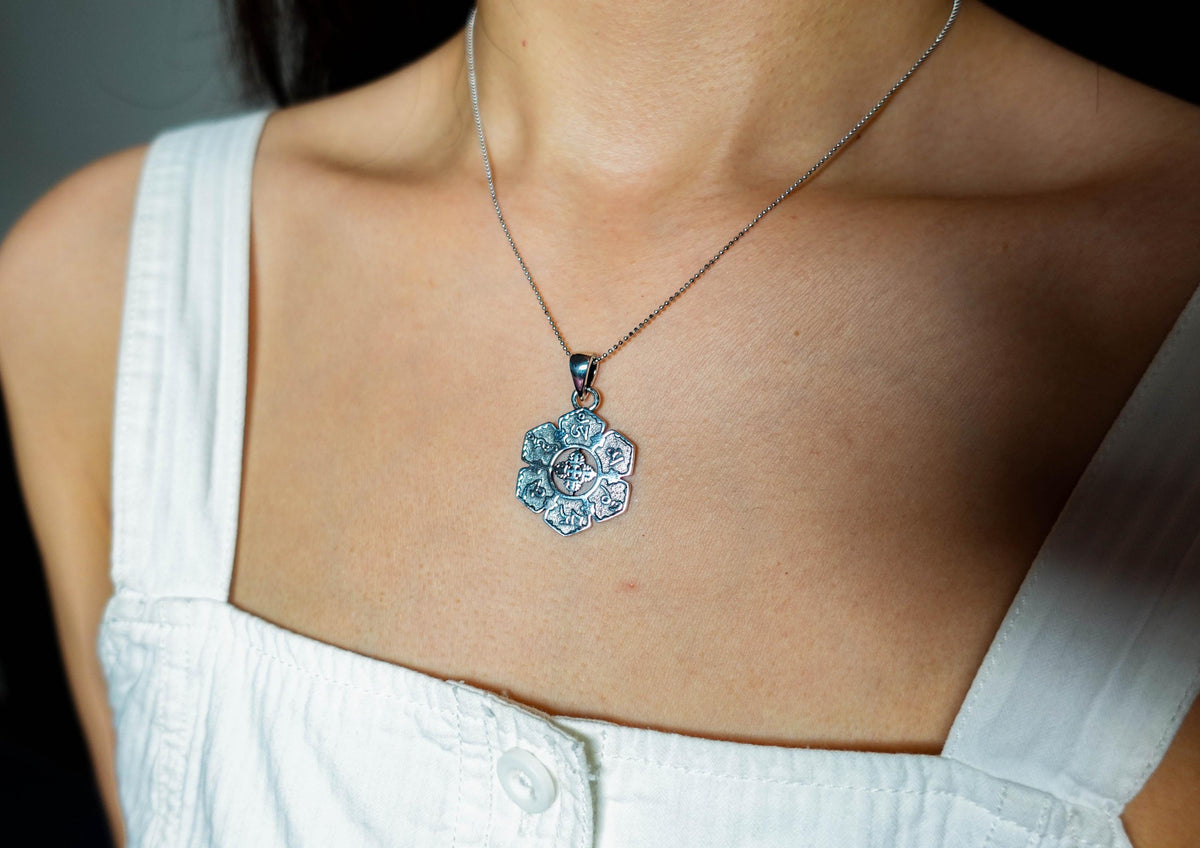 Sterling Silver Om Pendant Necklace for Women Men, Unisex Buddha Protection Necklace Gift