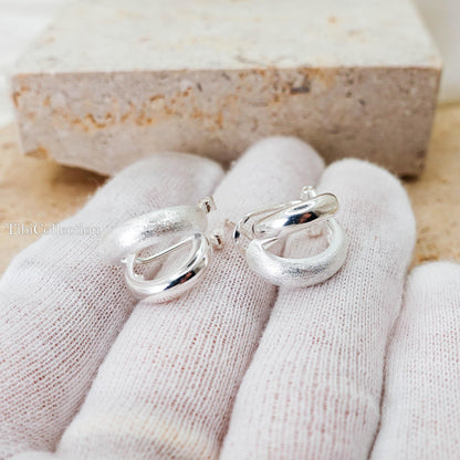 925 Sterling Silver Double Hoop Earrings, Mixed Texture Design Jewelry Gift for Her