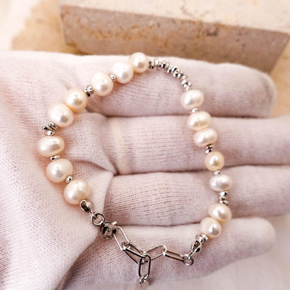 Sterling Silver Freshwater Pearl Bracelet, Asymmetrical Adjustable Jewelry