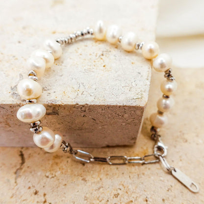 Sterling Silver Freshwater Pearl Bracelet, Asymmetrical Adjustable Jewelry
