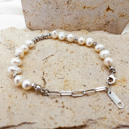 Sterling Silver Freshwater Pearl Bracelet, Asymmetrical Adjustable Jewelry