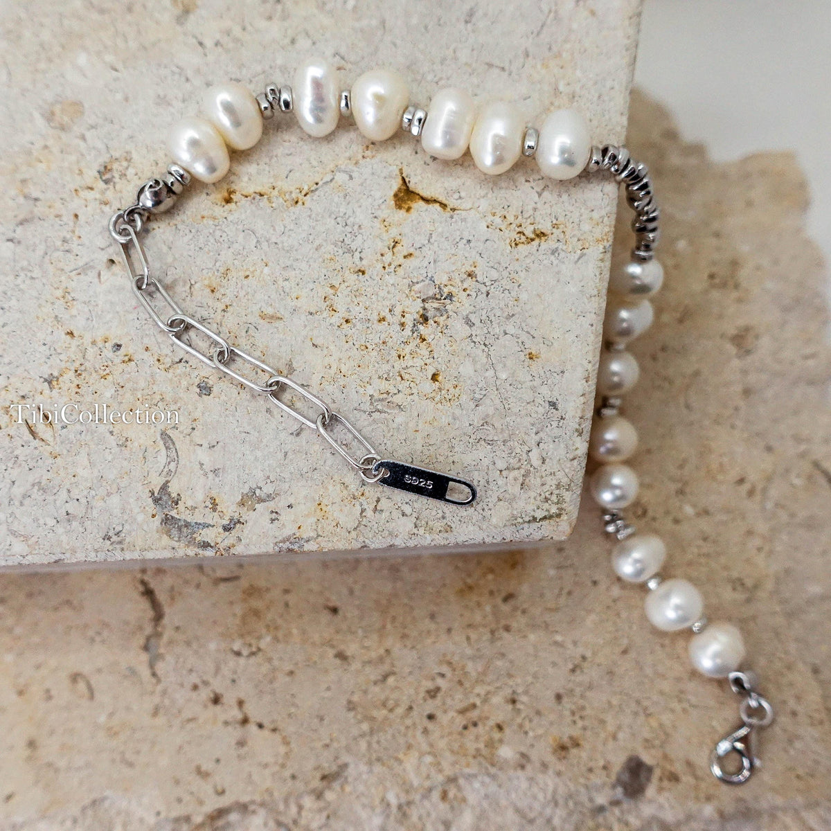 Sterling Silver Freshwater Pearl Bracelet, Asymmetrical Adjustable Jewelry
