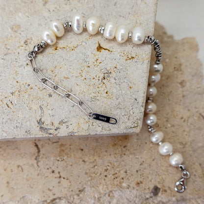 Sterling Silver Freshwater Pearl Bracelet, Asymmetrical Adjustable Jewelry