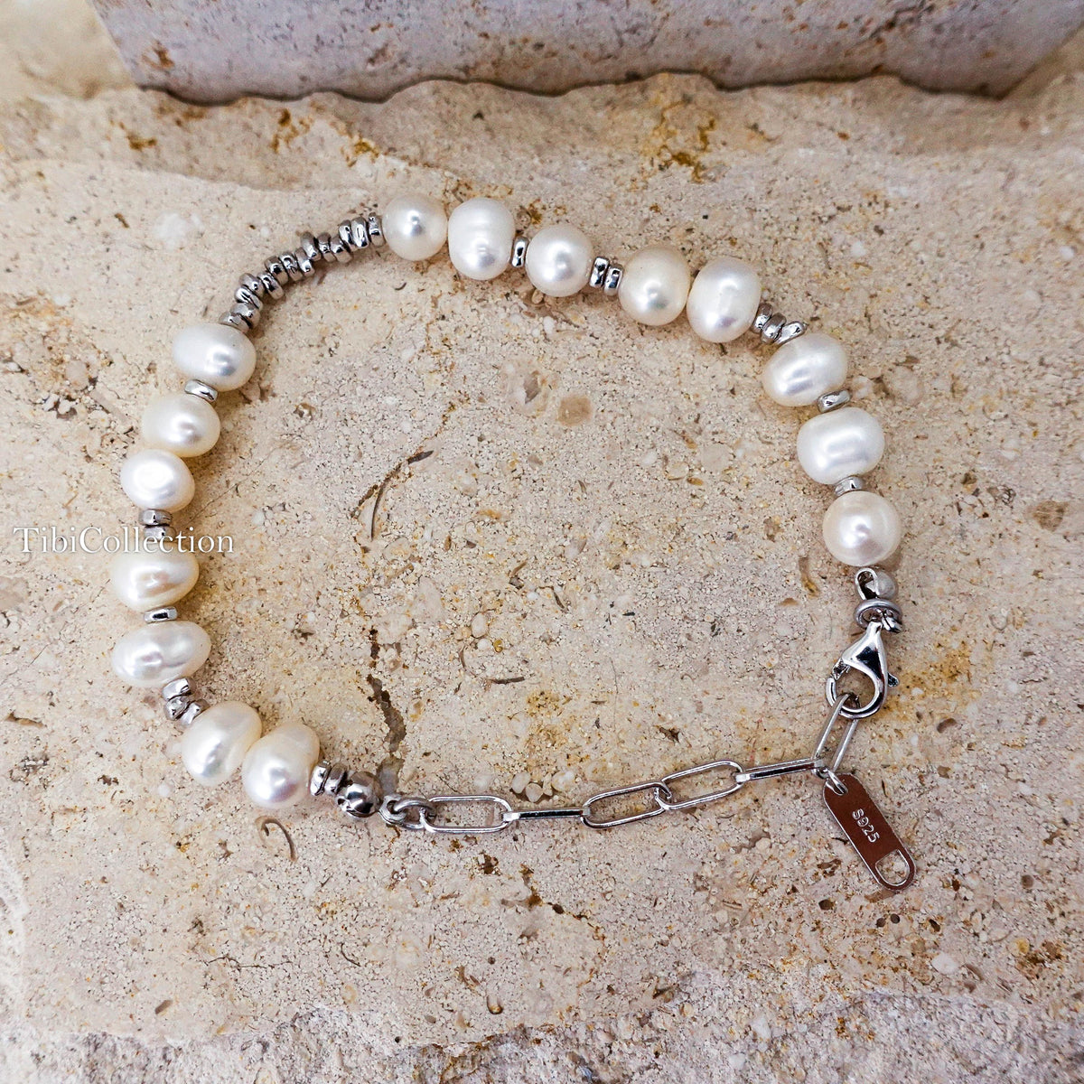 Sterling Silver Freshwater Pearl Bracelet, Asymmetrical Adjustable Jewelry