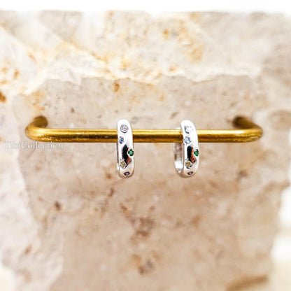 Huggie Hoop Earrings Sterling Silver, Colorful CZ Hoops Gift for Her