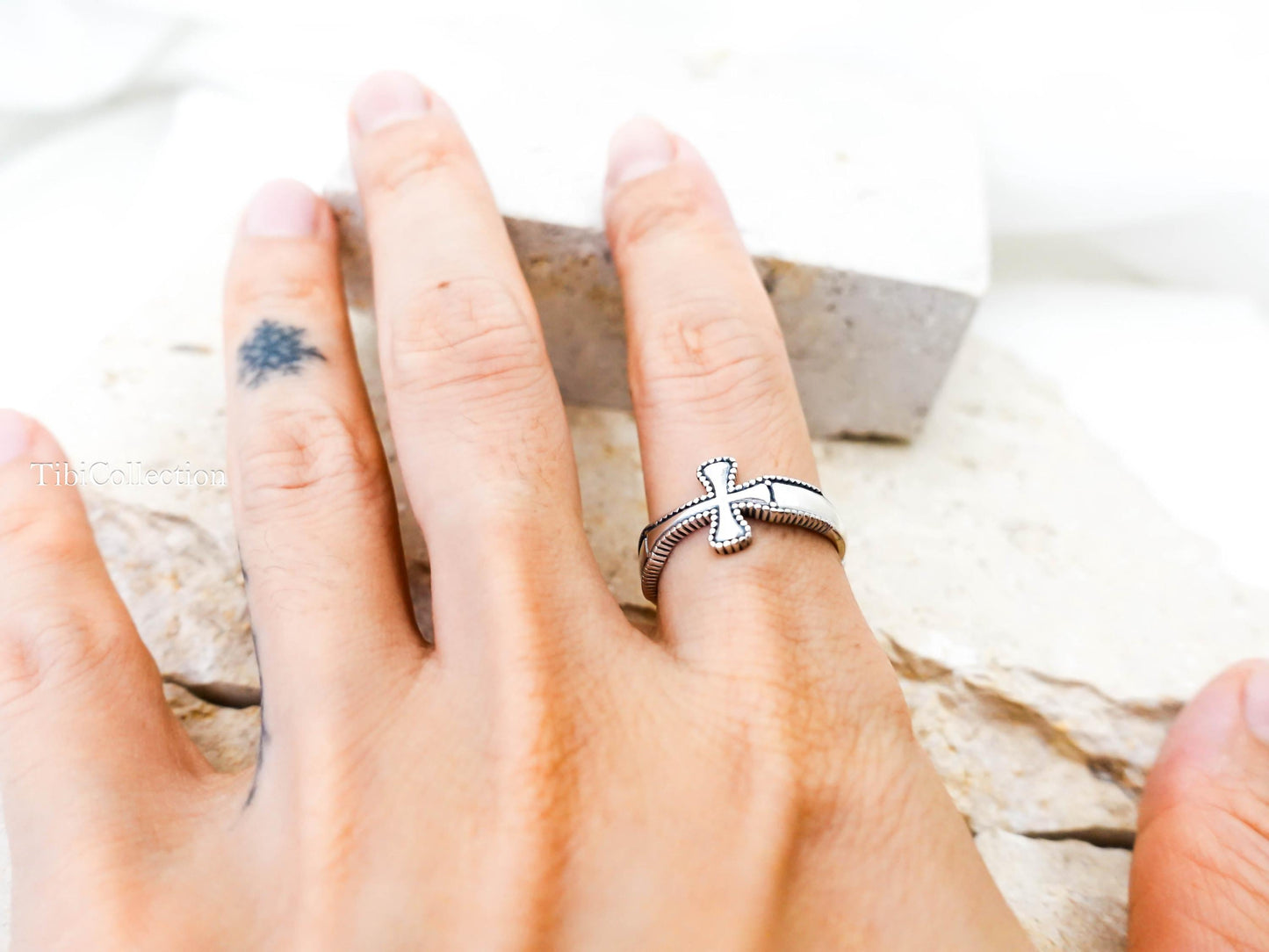 Sterling Silver Cross Ring, Adjustable Oxidized Unisex Celtic Cross Ring for Men Women Religious Jewelry Gift for Him Her