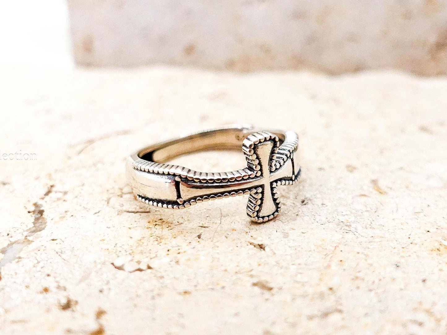 Sterling Silver Cross Ring, Adjustable Oxidized Unisex Celtic Cross Ring for Men Women Religious Jewelry Gift for Him Her