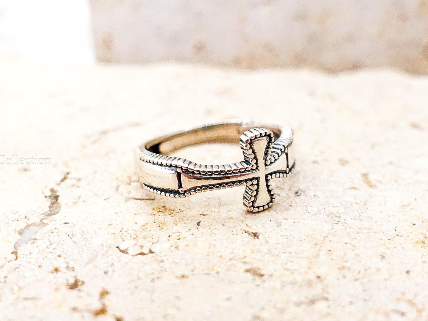 Sterling Silver Cross Ring, Adjustable Oxidized Unisex Celtic Cross Ring for Men Women Religious Jewelry Gift for Him Her