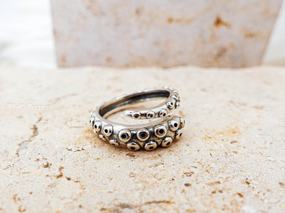 Sterling Silver Octopus Ring, Unisex Adjustable Thumb Open Ring, Gift for Her Him