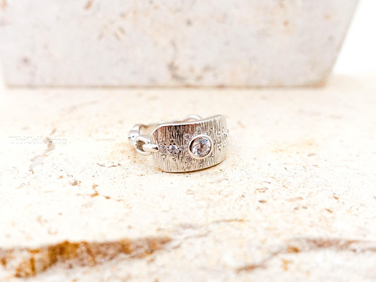 Sterling Silver North Star Pinky Ring, CZ Celestial Jewelry