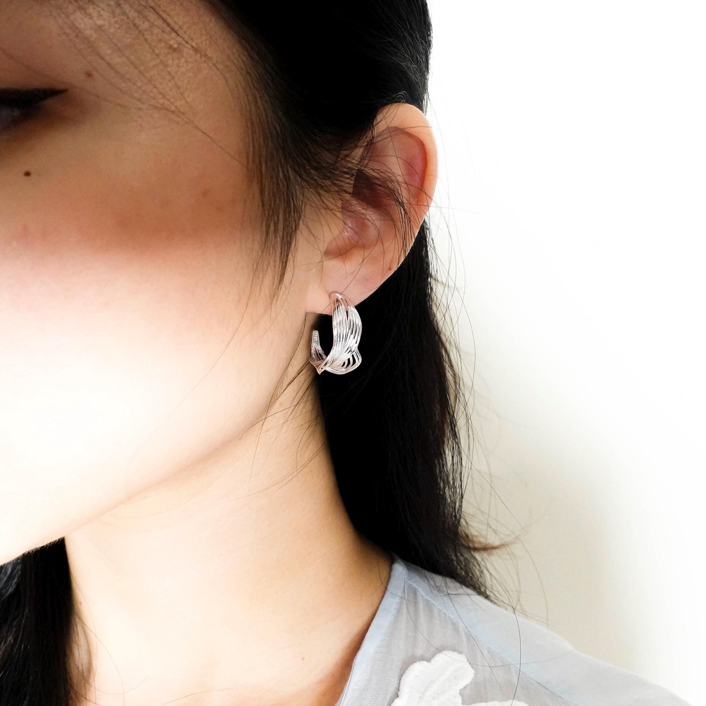 Sterling Silver Hoop Earrings, Orchid Flower Wedding Earrings Gift for Her Sis Mom