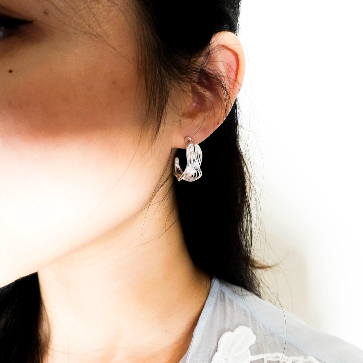 Sterling Silver Hoop Earrings, Orchid Flower Wedding Earrings Gift for Her Sis Mom