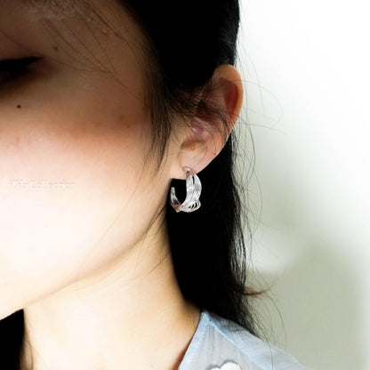 Sterling Silver Hoop Earrings, Orchid Flower Wedding Earrings Gift for Her Sis Mom