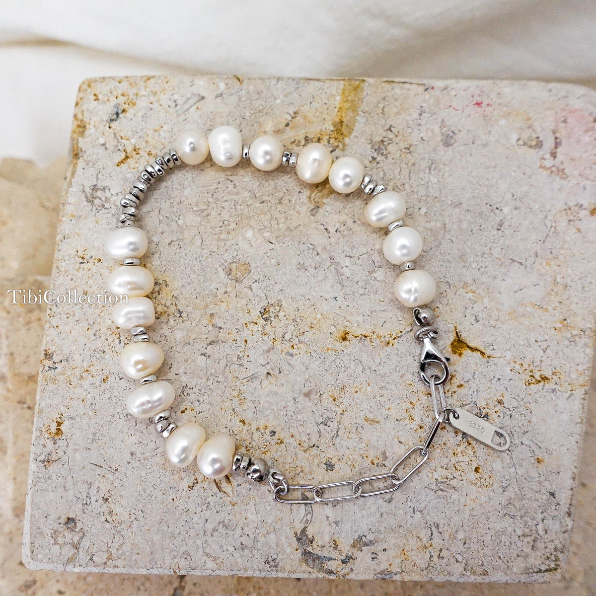 Sterling Silver Freshwater Pearl Bracelet, Asymmetrical Adjustable Jewelry