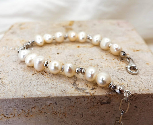 Sterling Silver Freshwater Pearl Bracelet, Asymmetrical Adjustable Jewelry