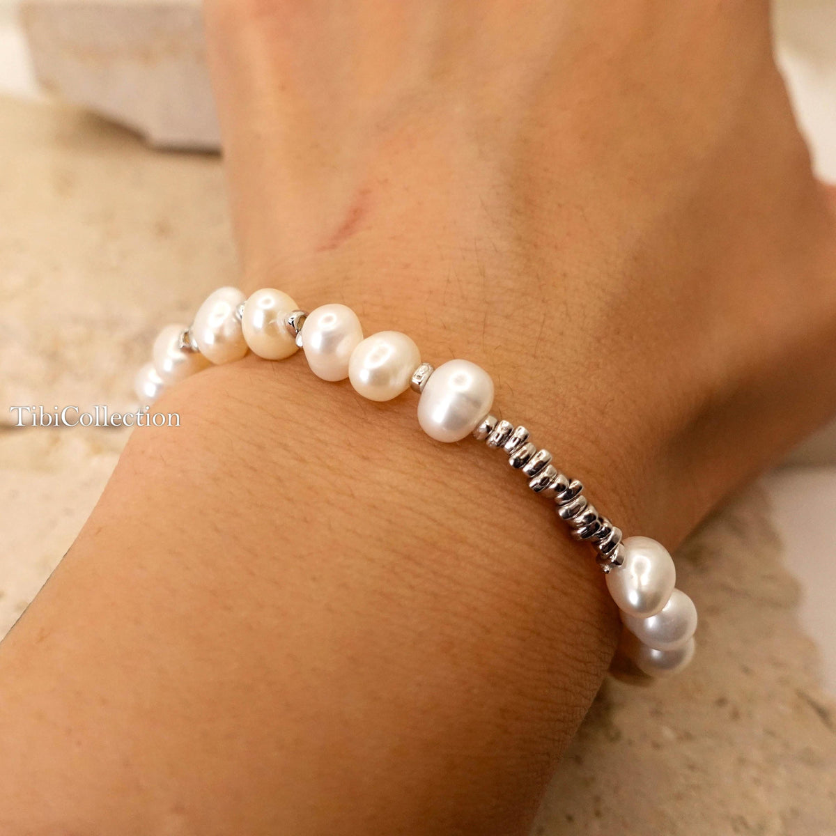 Sterling Silver Freshwater Pearl Bracelet, Asymmetrical Adjustable Jewelry