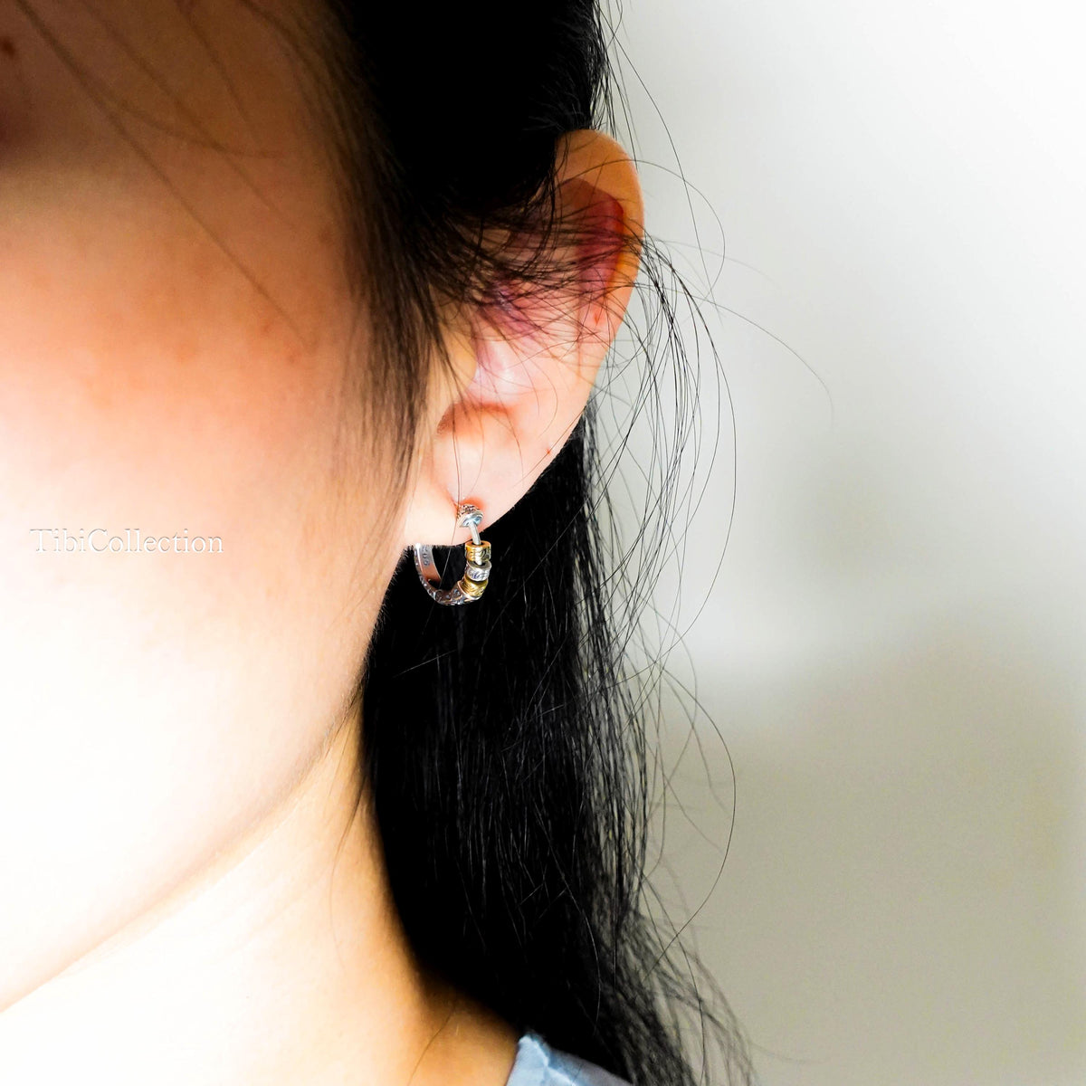 Two Tone Sterling Silver Spinning Hoop Earrings, Unisex Boho Jewelry