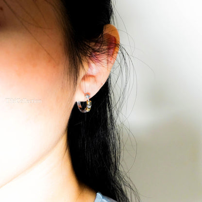 Two Tone Sterling Silver Spinning Hoop Earrings, Unisex Boho Jewelry
