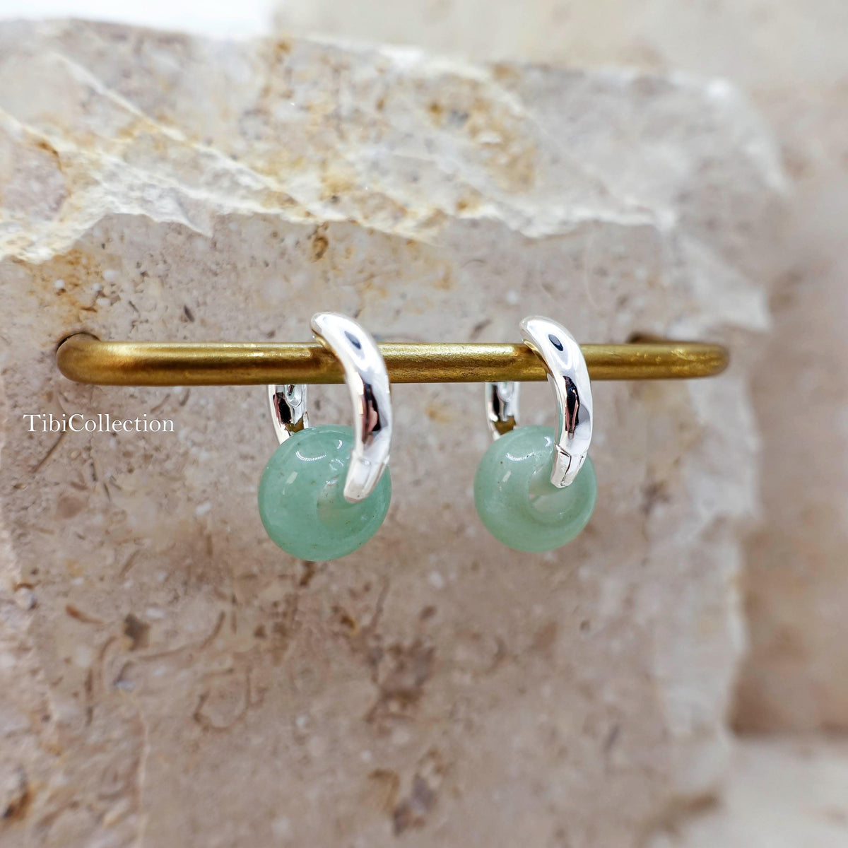 925 Sterling Silver 2-in-1 Double Hoop Earrings, Green Jade Huggie Hoops Gift for Her