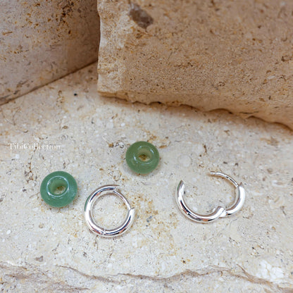 925 Sterling Silver 2-in-1 Double Hoop Earrings, Green Jade Huggie Hoops Gift for Her