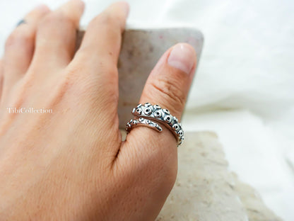 Sterling Silver Octopus Ring, Unisex Adjustable Thumb Open Ring, Gift for Her Him