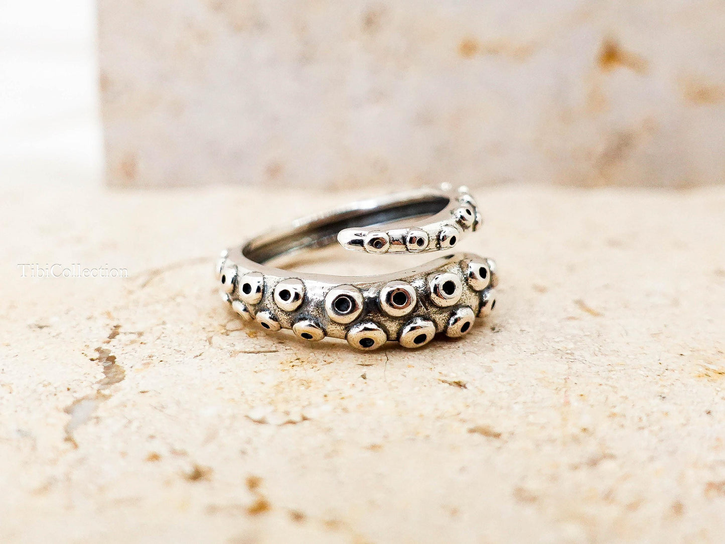 Sterling Silver Octopus Ring, Unisex Adjustable Thumb Open Ring, Gift for Her Him