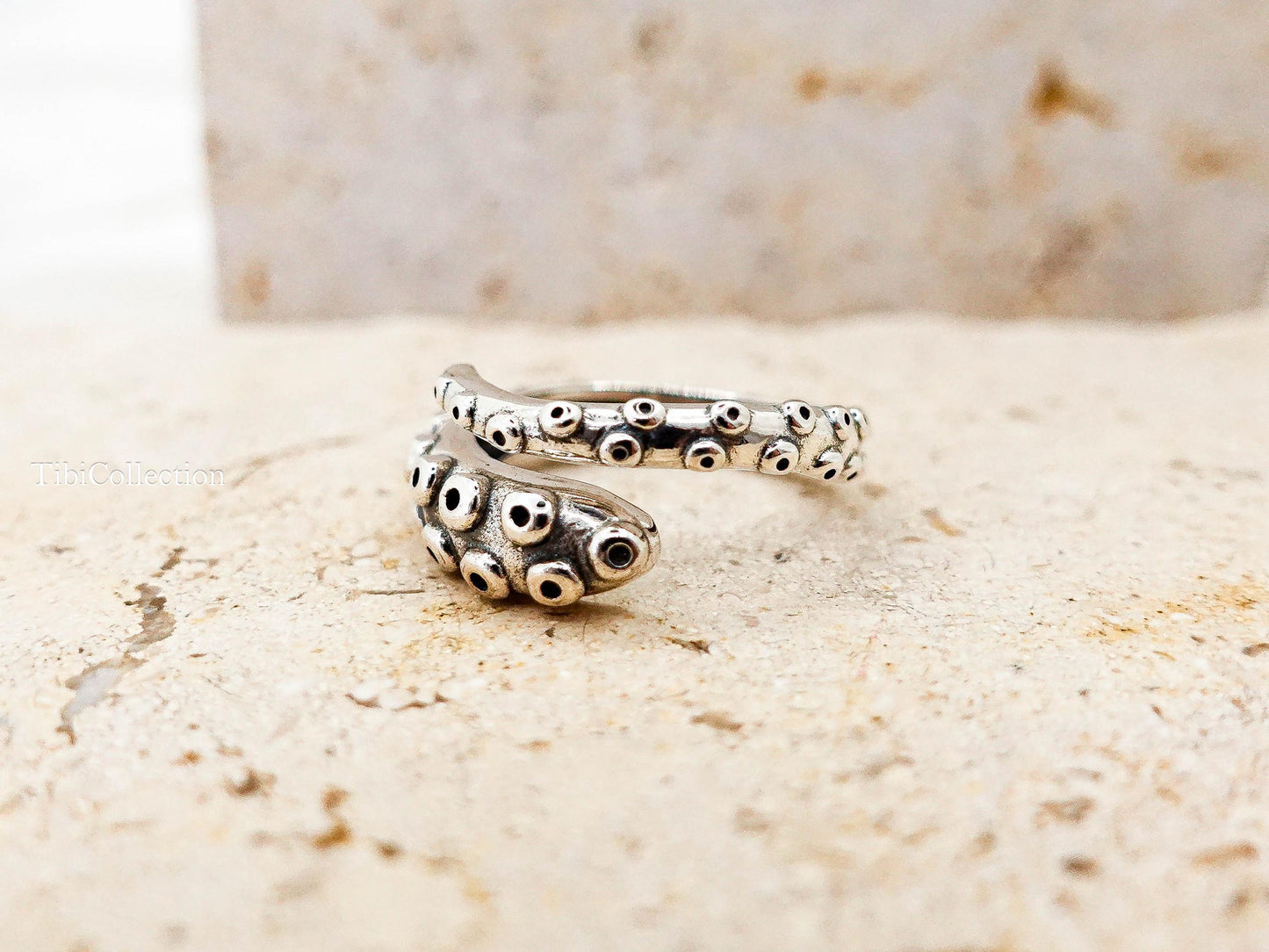 Sterling Silver Octopus Ring, Unisex Adjustable Thumb Open Ring, Gift for Her Him