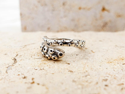 Sterling Silver Octopus Ring, Unisex Adjustable Thumb Open Ring, Gift for Her Him