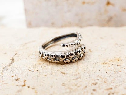 Sterling Silver Octopus Ring, Unisex Adjustable Thumb Open Ring, Gift for Her Him
