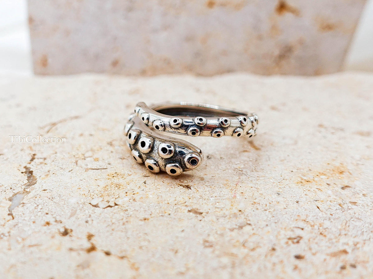 Sterling Silver Octopus Ring, Unisex Adjustable Thumb Open Ring, Gift for Her Him
