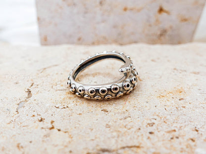 Sterling Silver Octopus Ring, Unisex Adjustable Thumb Open Ring, Gift for Her Him