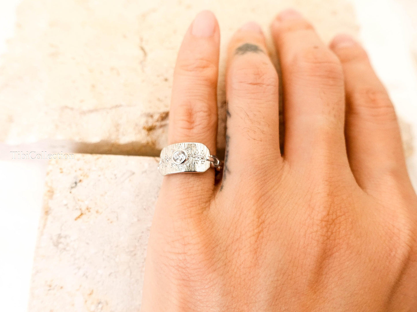 Sterling Silver North Star Pinky Ring, CZ Celestial Jewelry
