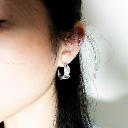 Sterling Silver Hoop Earrings, Orchid Flower Wedding Earrings Gift for Her Sis Mom