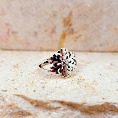 Snowflake Ring Sterling Silver, Adjustable Winter Star Christmas Jewelry Gift for Her
