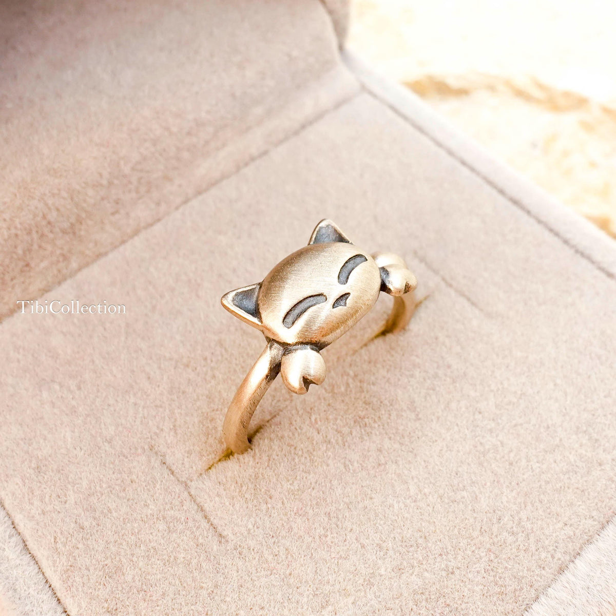 Sterling Silver Adjustable Cat Ring, Cat Lover Granddaughter Gift for Her