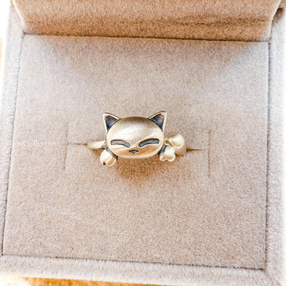 Sterling Silver Adjustable Cat Ring, Cat Lover Granddaughter Gift for Her