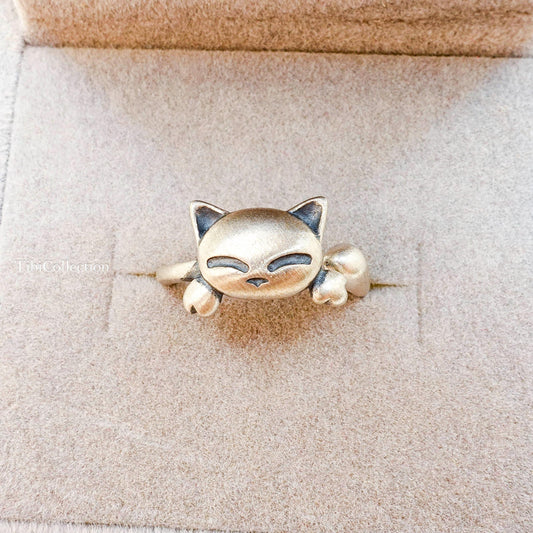 Sterling Silver Adjustable Cat Ring, Cat Lover Granddaughter Gift for Her