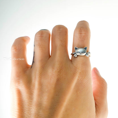 Sterling Silver Adjustable Cat Ring, Cat Lover Granddaughter Gift for Her