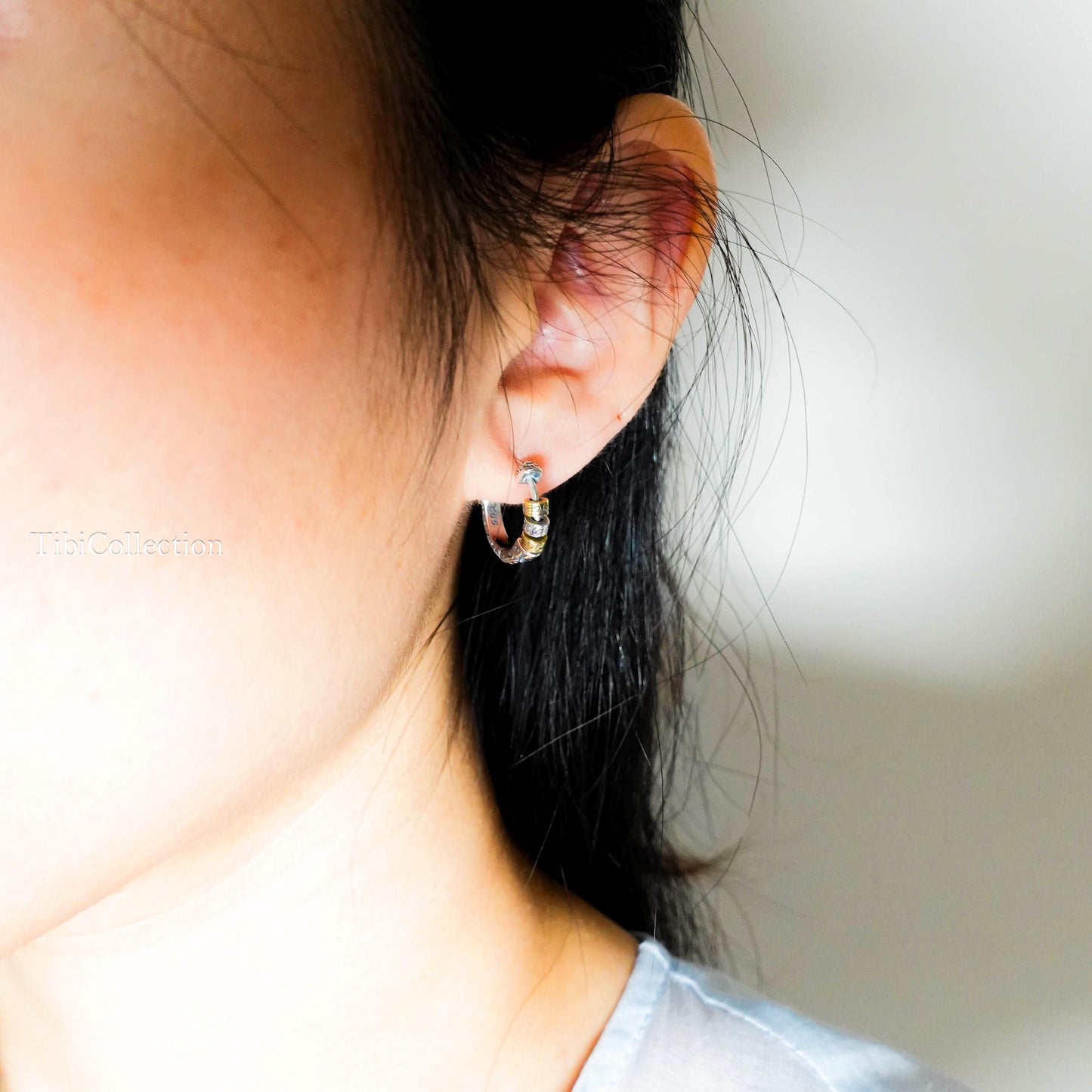 Two Tone Sterling Silver Spinning Hoop Earrings, Unisex Boho Jewelry
