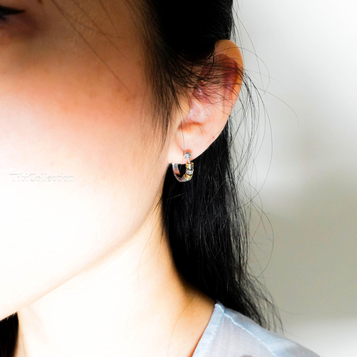 Two Tone Sterling Silver Spinning Hoop Earrings, Unisex Boho Jewelry