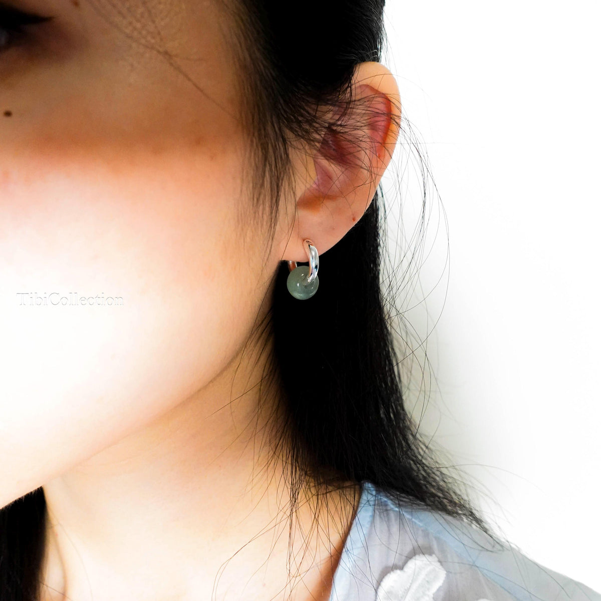925 Sterling Silver 2-in-1 Double Hoop Earrings, Green Jade Huggie Hoops Gift for Her