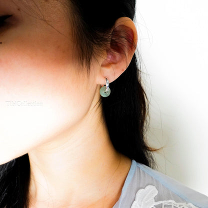 925 Sterling Silver 2-in-1 Double Hoop Earrings, Green Jade Huggie Hoops Gift for Her