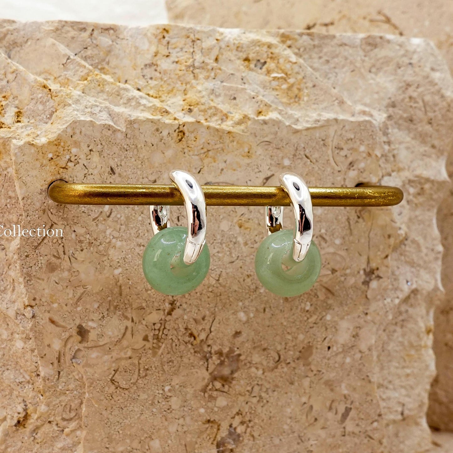 925 Sterling Silver 2-in-1 Double Hoop Earrings, Green Jade Huggie Hoops Gift for Her